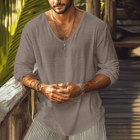 Mqqzkk Mens Classic Shirts Casual 3/4 Sleeve Regular-Fitted T-Shirt Summer Lightweight Beach Yoga Tops