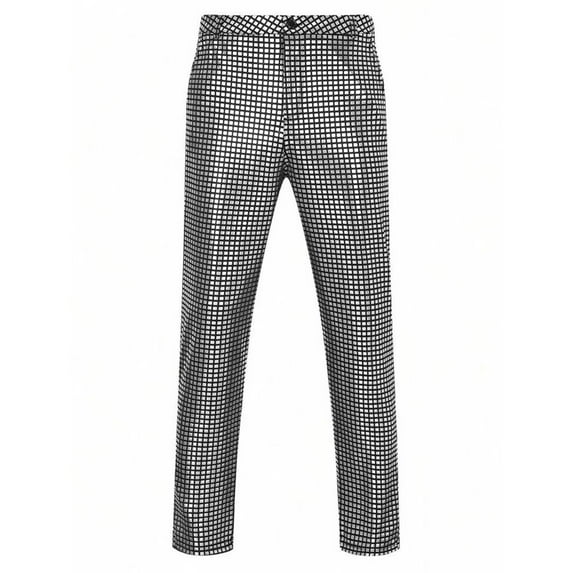 Mqqzkk Mens Fashion Pants Bright Plaid Color Straight Leg Pants Button Up Waist Trousers Party Club Pants Shiny Pants