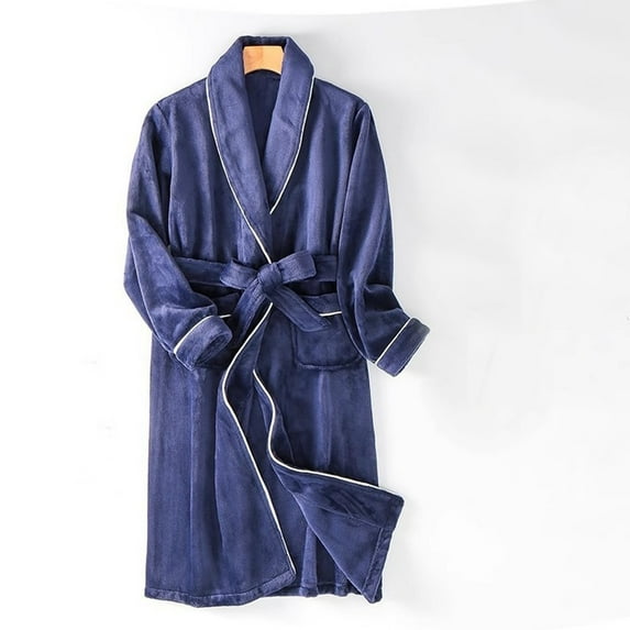 Mqqzkk Mens Robe Long Bathrobes Cozy Warm Nightgown Fuzzy male Spa Robe Soft Length Robe With Pockets L