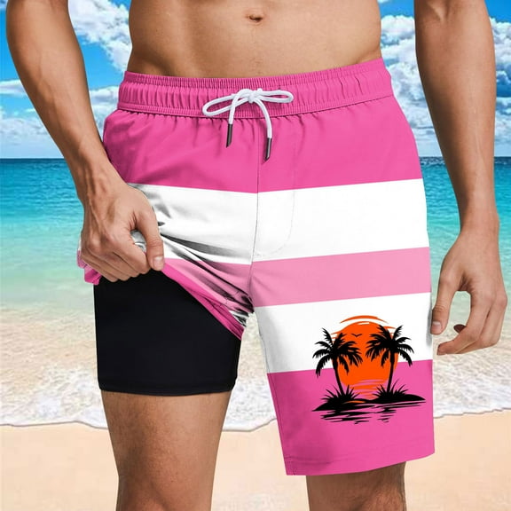 Mqqzkk Mens Swim Trunks with Compression Liner Bathing Suit Lightweight Swimming Shorts Running Athletic Drawstring Waist Casual Shorts