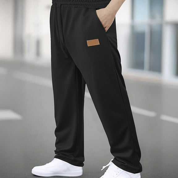 Mqqzkk Mens Wide Leg Pants Casual High Rise Pants Drawstring Elastic Waist Baggy Workout Sweatpants with Pockets