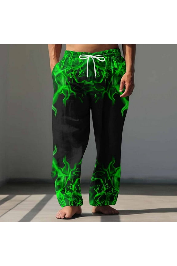 Mens Wide Leg Pants Elastic Waist Drawstring Summer Beach Pants Printed Loose Fits Casual Tapered Trousers