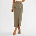thumbnail image 1 of Mqqzkk Pencil Midi Skirt for Women 2025 Casual High Waist Stretchy Bodycon Skirt Mid Slit Skirts With Pockets, 1 of 9
