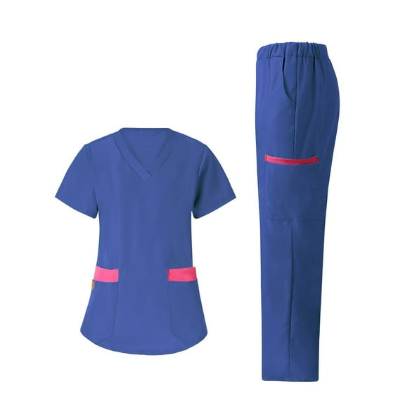 Mqqzkk Scrub for Women 2 Piece Outfits , Tunic Stretch Short Sleeve Top & Drawstring Jogger Scrub Pants Yoga Waistband Sets