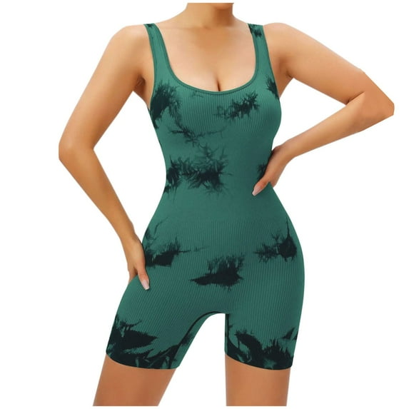 Mqqzkk Seamlesse Workout Jumpsuit for Women Sleeveless Strap Gym Yoga Romper Bodysuit With Padded Sports Bra Green L