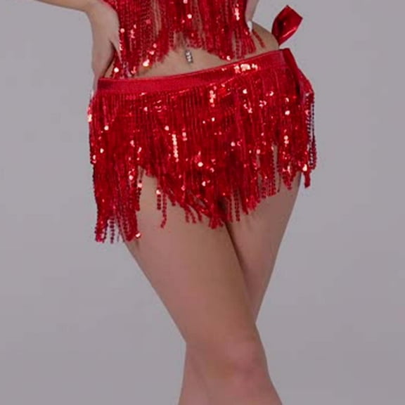 Mqqzkk Sequin Tassel Skirt Belly Dance Hip Scarf Wrap Fringe Skirt Dance Festival Outfit Party Culb Costume for Women
