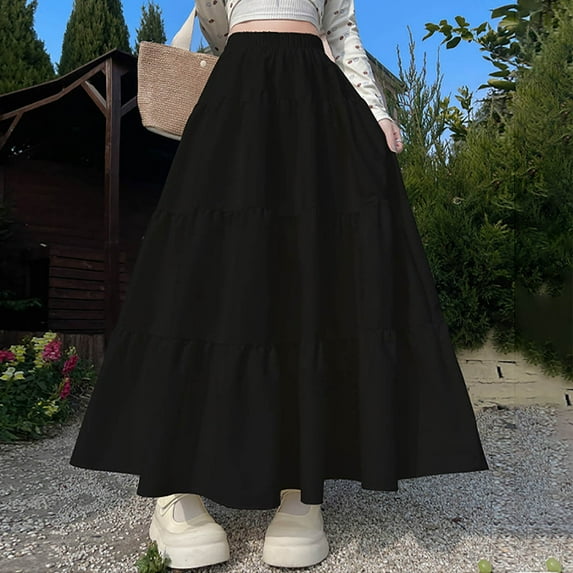 Mqqzkk Summer Casual Skirts For Womens Smock Layered Tiered Maxi Skirt High Waisted A Line Flowy Long Skirts