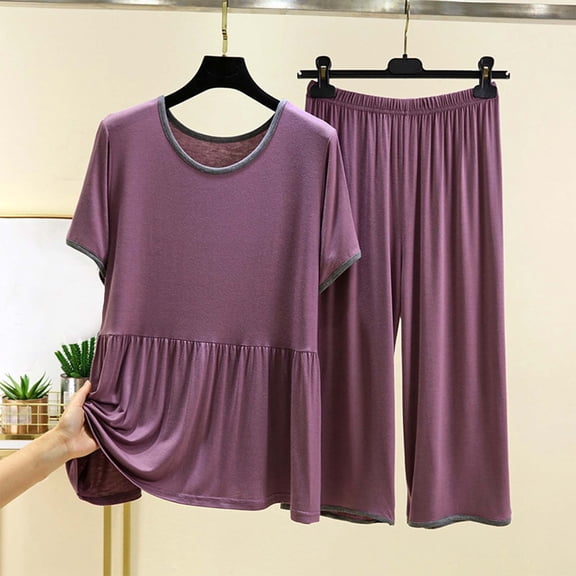 Mqqzkk Women 2 Piece Outfits Summer Hem Pleated Crew Neck Top Sweatsuits Trendy Tracksuits Biker Short Workout Sets