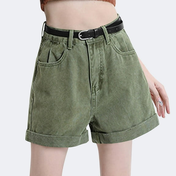 Mqqzkk Women Fashion Jean Shorts Trendy High Waisted Cut Off Denim Shorts Casual Folded Hem Wide Leg Shorts