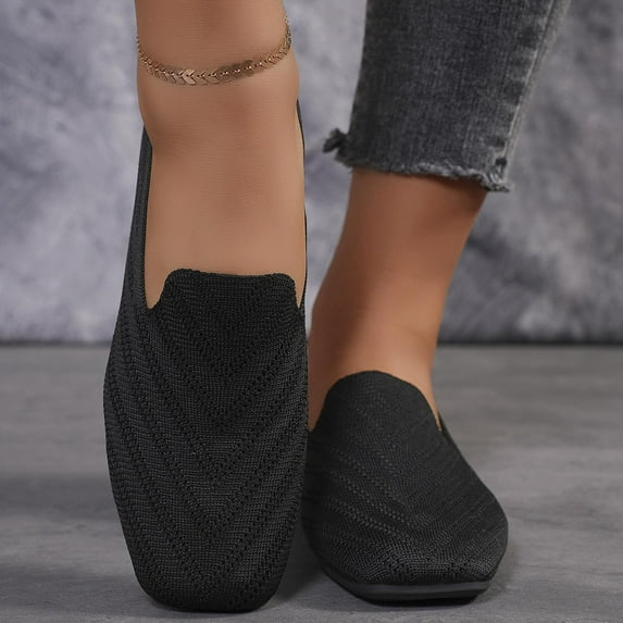 Mqqzkk Women Flat Shoes Knit Dress Shoes Round Toe Non Slip Hollow Out Flats Comfortable Soft Casual Shoes