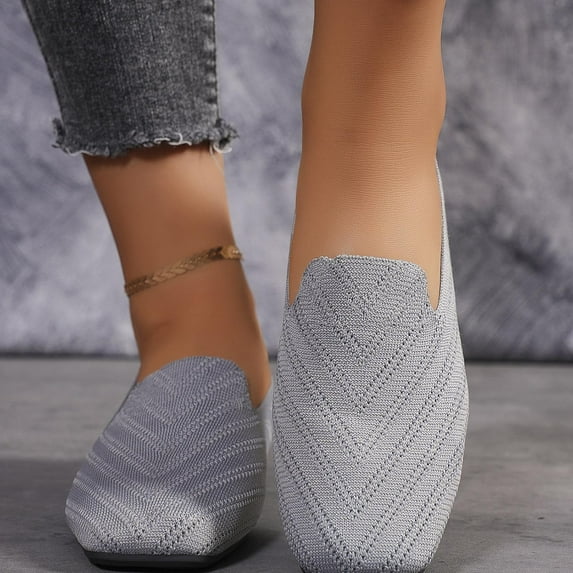 Mqqzkk Women Flat Shoes Knit Dress Shoes Round Toe Non Slip Hollow Out Flats Comfortable Soft Casual Shoes