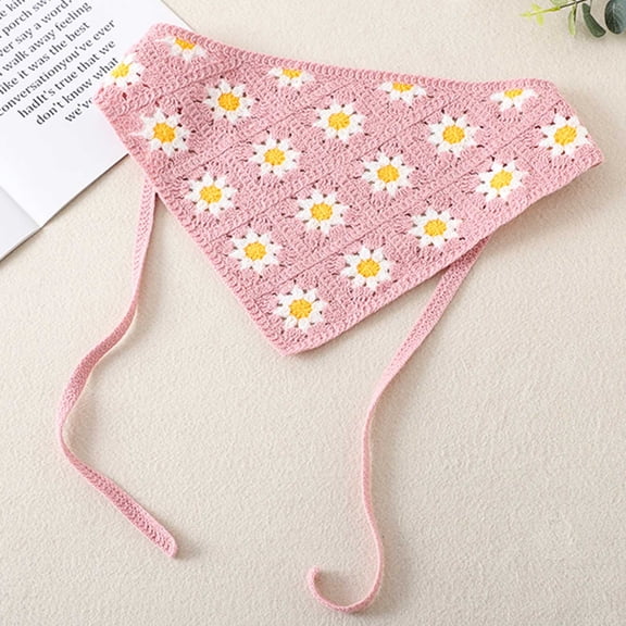 Mqqzkk Women Flower Printed Bandanas Crochet Hair Scarf Knitted Headscarf Headband Vintage Head Kerchief for Girl