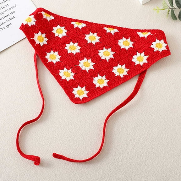 Mqqzkk Women Flower Printed Bandanas Crochet Hair Scarf Knitted Headscarf Headband Vintage Head Kerchief for Girl