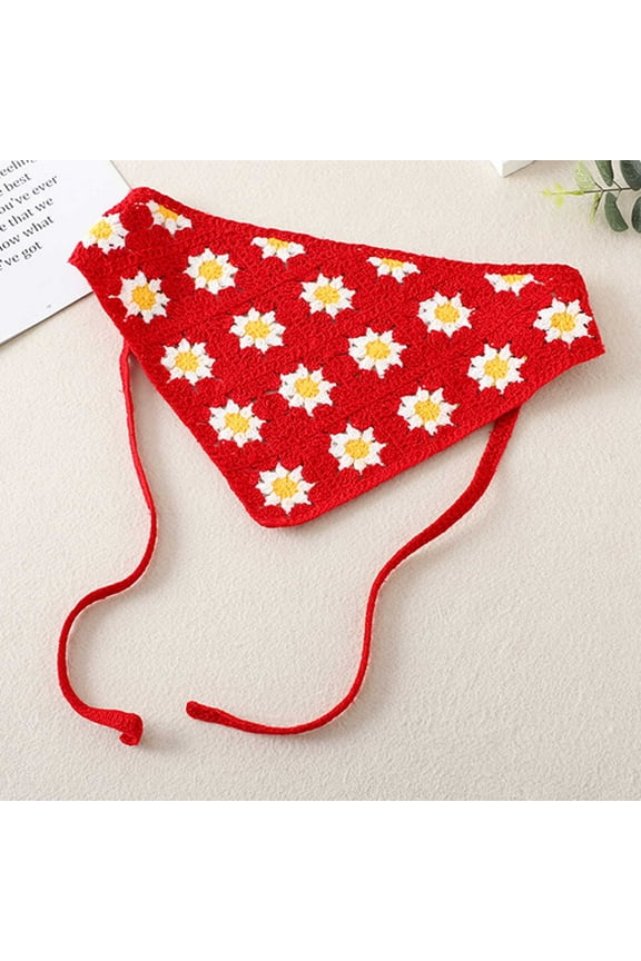 Women Flower Printed Bandanas Crochet Hair Scarf Knitted Headscarf Headband Vintage Head Kerchief for Girl