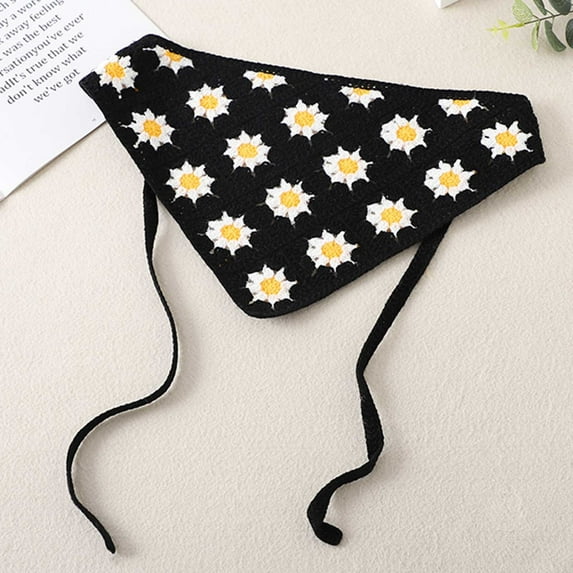 Mqqzkk Women Flower Printed Bandanas Crochet Hair Scarf Knitted Headscarf Headband Vintage Head Kerchief for Girl