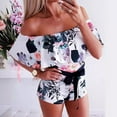 thumbnail image 1 of Mqqzkk Women Off Shoulder Romper Front Tie Floral Printed Strapless High-Waist Jumpsuit Fashion Short Jumpsuit With Pockets White L, 1 of 6