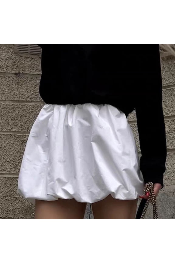 Women Puffle Short Skirt Solid Color Ruffle Pleated Mini Skirts Fashion Cute Summer Beach Dance Skirt