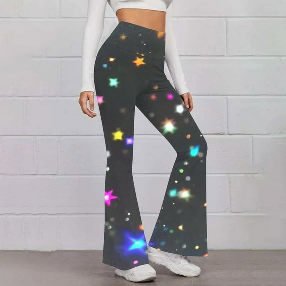 Mqqzkk Women's Casual Bootleg Yoga Pants High Rise Flare Workout Pants Fashion Colorful Printed Leggings For Gym ,Running