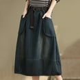 thumbnail image 1 of Mqqzkk Women's Denim Skirt Retro Elastic High Waist Frayed A-Line Maxi Denim Skirt Fashion Stretchy Skirt with Big Pockets, 1 of 9