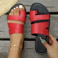 thumbnail image 1 of Mqqzkk Women's Flat Slides Sandals, Summer Faux Leather Flip Flops Comfy Round Open Toe Strap Thong Beach Shoes for Ladies, 1 of 9