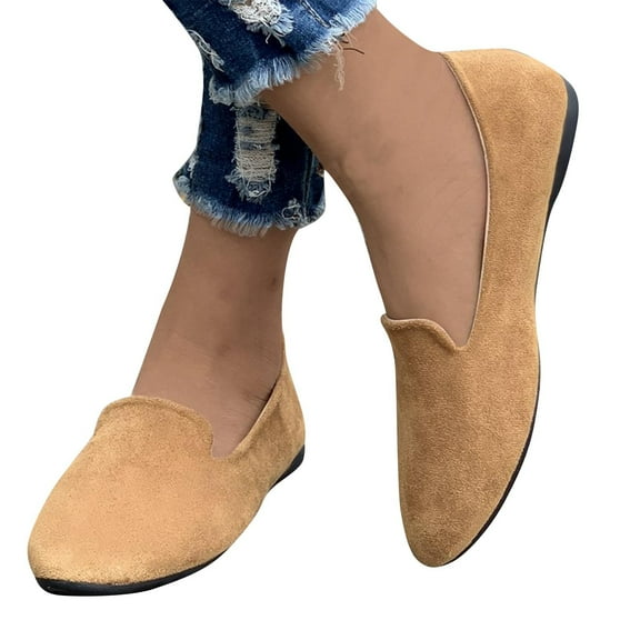 Mqqzkk Women's Flock Flat Shoes Round Toe Non Slip Flats for Dressy Casual Office Work Wedding Comfortable Soft Shoes