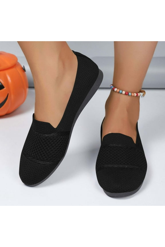 Women's Knitted Flat Shoes Lightweight Comfy Loafers Footwear Casual Breathable Mesh Walking Shoes