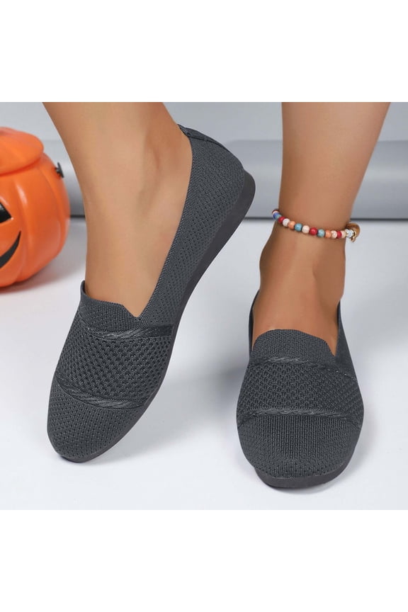 Women's Knitted Flat Shoes Lightweight Comfy Loafers Footwear Casual Breathable Mesh Walking Shoes
