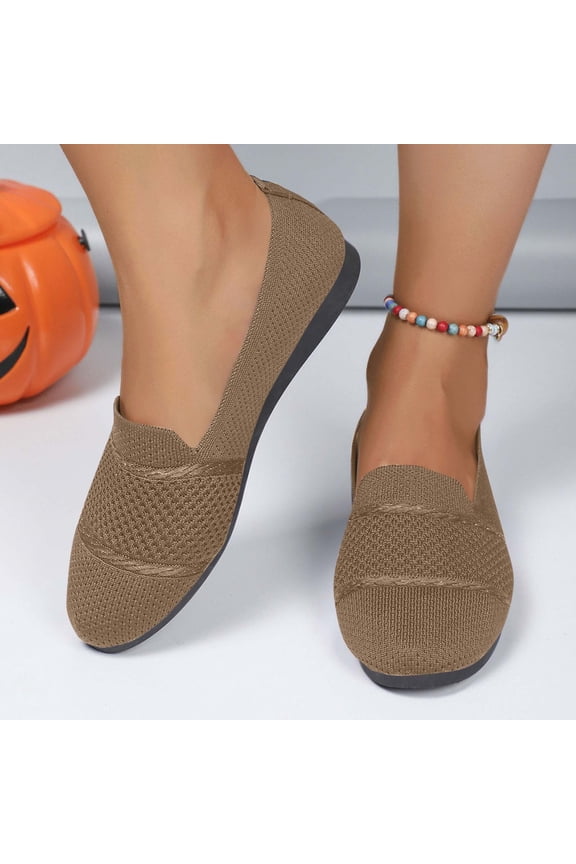 Women's Knitted Flat Shoes Lightweight Comfy Loafers Footwear Casual Breathable Mesh Walking Shoes
