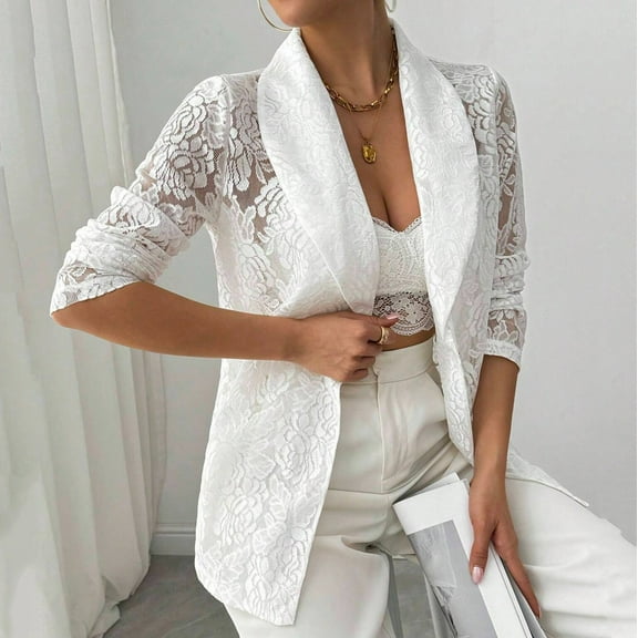 Mqqzkk Women's Lace Open Front Cardigan Long Sleeve Sheer Elegant Casual Blazer Jacket Fashion Outdoors Going Out Jackets