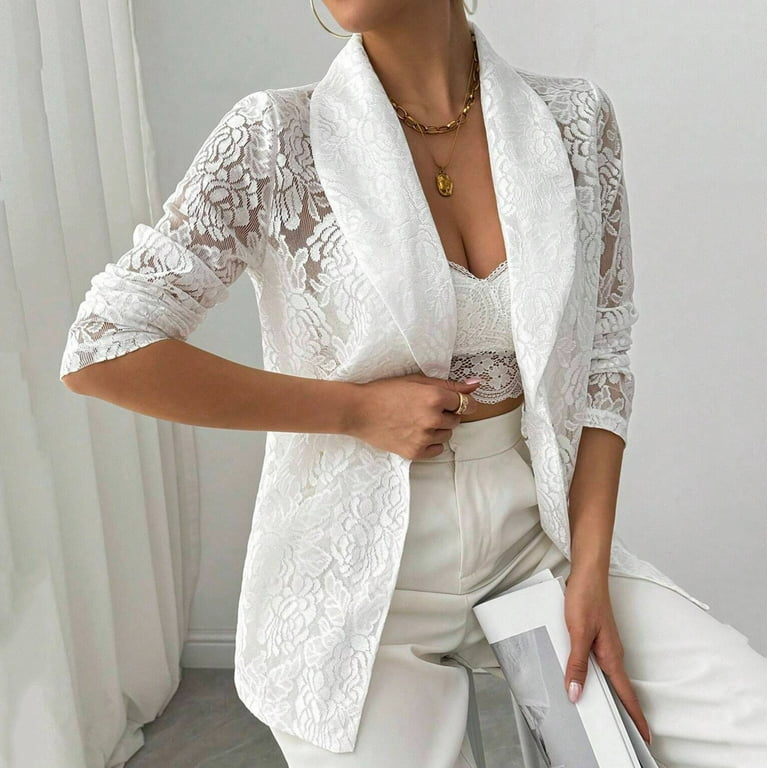 Mqqzkk Women's Lace Open Front Cardigan Long Sleeve Sheer Elegant