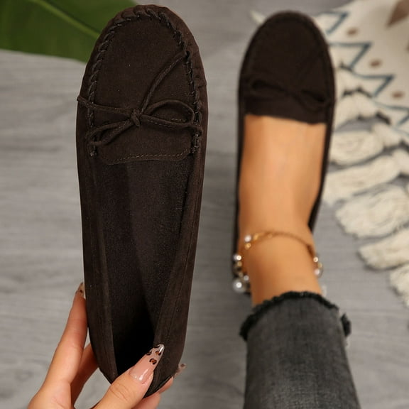 Mqqzkk Women's Leisure Flat Shoes Close Toe Fashion Elegant Flock Shoes Soft Non-Slip Comfortable Loafers Shoes