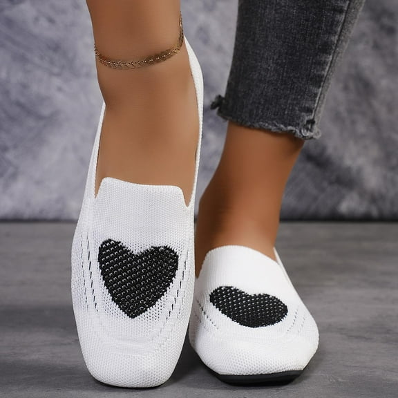 Mqqzkk Women's Loafer Shoes - Mesh Heart Printed Casual Flat Nurse Walking Sneakers Knit Round Toe Casual Shoes 2025