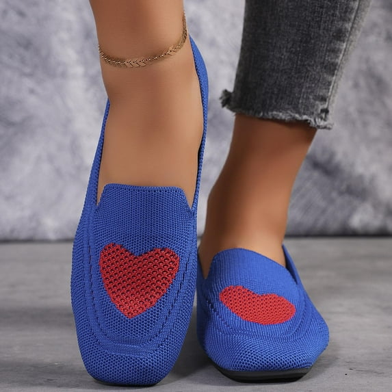 Mqqzkk Women's Loafer Shoes - Mesh Heart Printed Casual Flat Nurse Walking Sneakers Knit Round Toe Casual Shoes 2025