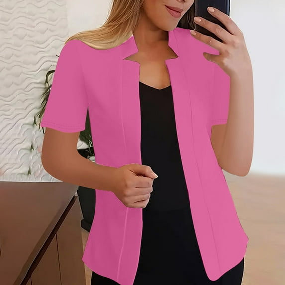 Mqqzkk Women's Open Front Shirts Short Sleeve Summer 2025 Cardigan Blazer Jackets Classic Tee Loose Fits Daily Work Shirts