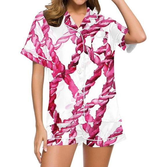Mqqzkk Women's Pajama Sets 2 Piece Color Print Short Sleeve Button Up Top and Shorts Pjs Set V Neck Sleepwear Chest Pocket S
