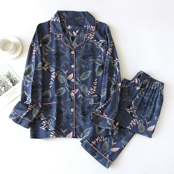 Mqqzkk Women's Pajamas Sets Cotton Flower Printed Pajamas 2025 Long Sleeve Sleepwear Sets Spring Summer Homewear