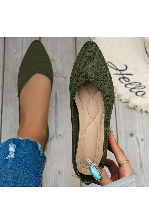 Women's Pointed Toe Shoes Comfortable Dress Flats Lightweight Mesh Knitted Breathable Flat Shoes