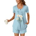 thumbnail image 1 of Mqqzkk Women's Short Sleeve Top and Short 2 Piece Pajamas Set Cute Print Pajama Sets Pleat Tunic Matching Pjs Set L, 1 of 6
