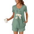 thumbnail image 1 of Mqqzkk Women's Short Sleeve Top and Short 2 Piece Pajamas Set Cute Print Pajama Sets Pleat Tunic Matching Pjs Set X-L, 1 of 6
