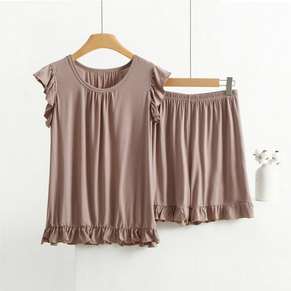 Mqqzkk Women's Summer Pajamas 2 Piece Shorts Set Sleeveless Tank Top and Shorts Soft Loungewear Casual Sleepwear