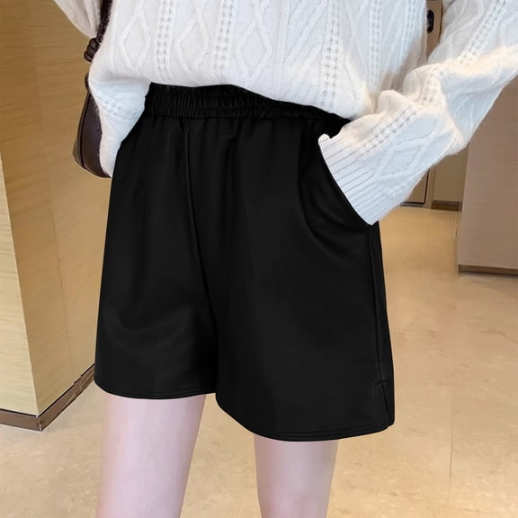 Mqqzkk Womens Fashion Shorts Faux Leather Straight Leg High Waist Shorts Comfy Soft Daily Work Streetwear Shorts