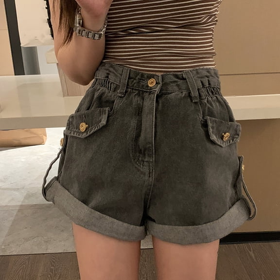 Mqqzkk Womens Jean Shorts High Waisted Cargo Fashion Shorts Stretchy Casual Pull On Beach Denim Shorts with Pockets