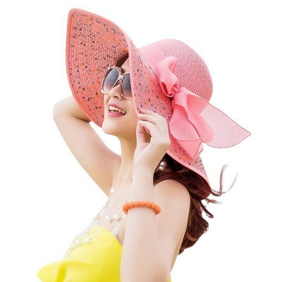 Mqqzkk Womens Straw Sun Hat Cute Bowknot Summer Beach Hats with Chin Strap Floppy Foldable Fashion Cap