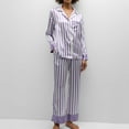 thumbnail image 1 of Mqqzkk Womens Striped Pajamas Set Button -Down 2 Piece Pjs Long Sleeve Pants Sleepwear Home Dress Pajama Set L, 1 of 6