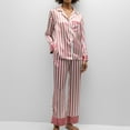 thumbnail image 1 of Mqqzkk Womens Striped Pajamas Set Button -Down 2 Piece Pjs Long Sleeve Pants Sleepwear Home Dress Pajama Set L, 1 of 5