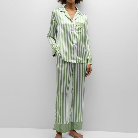 Mqqzkk Womens Striped Pajamas Set Button -Down 2 Piece Pjs Long Sleeve Pants Sleepwear Home Dress Pajama Set S