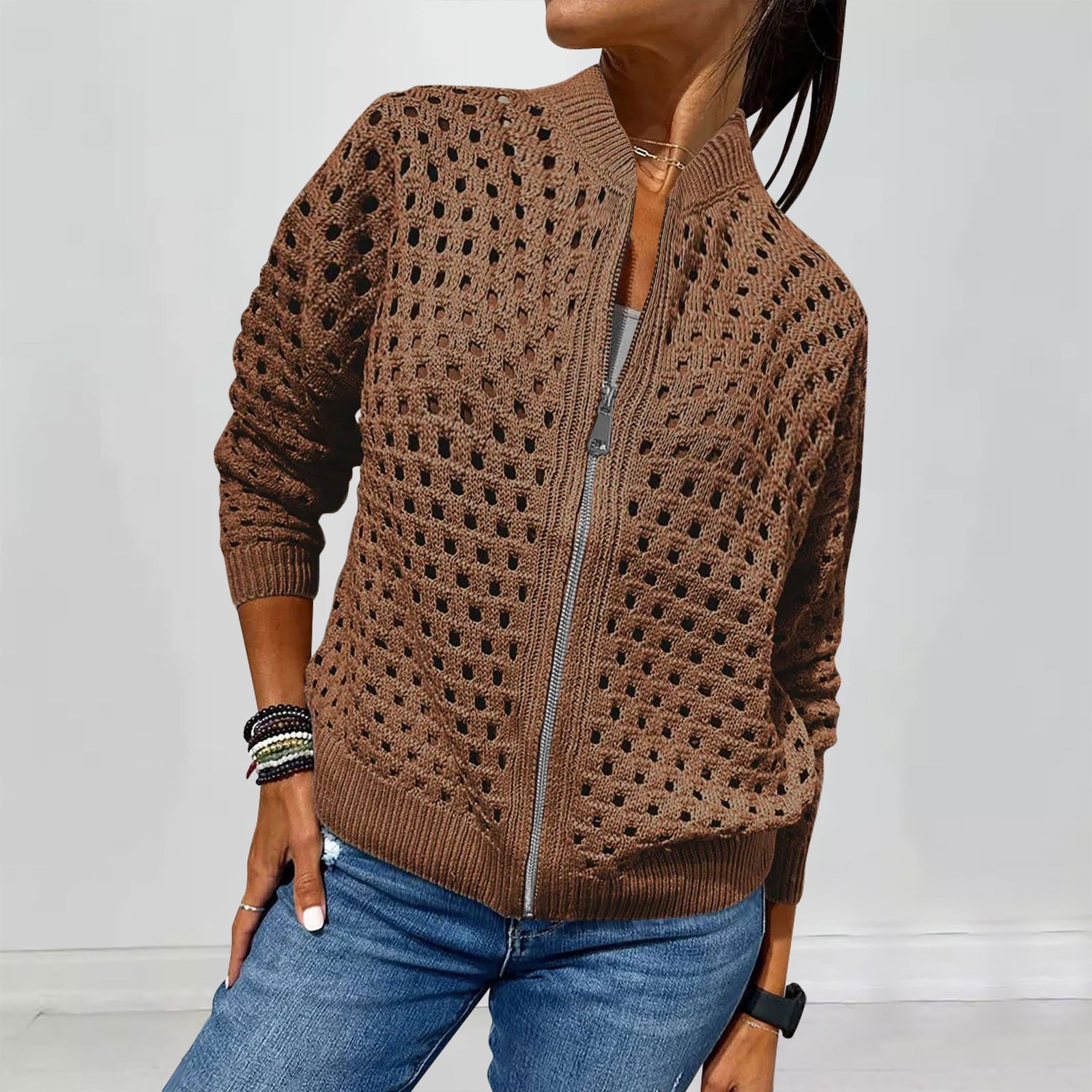 Crochet Zip Up Cardigan 【M】 Z Supply Cardi Crochet Cropped Cardigan Sweater - Women's