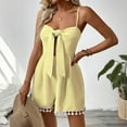 thumbnail image 1 of Mqqzkk Womens Summer Short Rompers Cute Loose Tie Front Jumpsuit Casual V Neck Wide Leg Hem Tassl Beach Overalls, 1 of 9