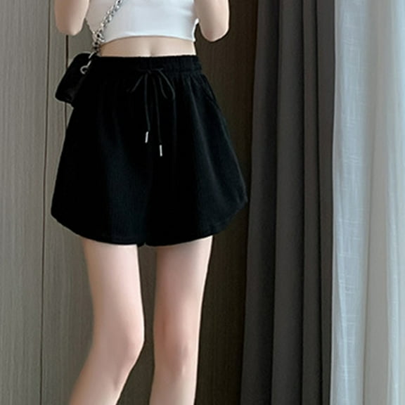 Mqqzkk Womens Sweat Shorts Knit Pits Stripe Shorts Casual Comfy Drawstring Waist Running Shorts with Pockets