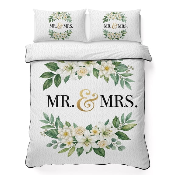 Mr 3 Piece Quilt Bedding Set with 2 Pillow Shams, Mrs Lightweight Bedspread Coverlet, Soft Breathable All Season Quilt, 68 x 86 Inch